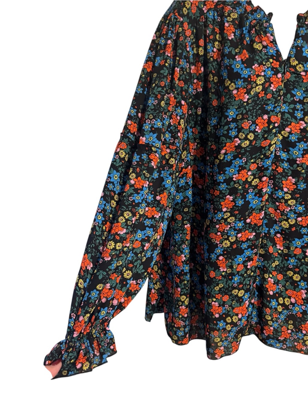Black-Multi Floral Blouse w/Zipper YOU DECIDE how DEEP the V-Neck PLUS: 3X #11 - Picture 6 of 12